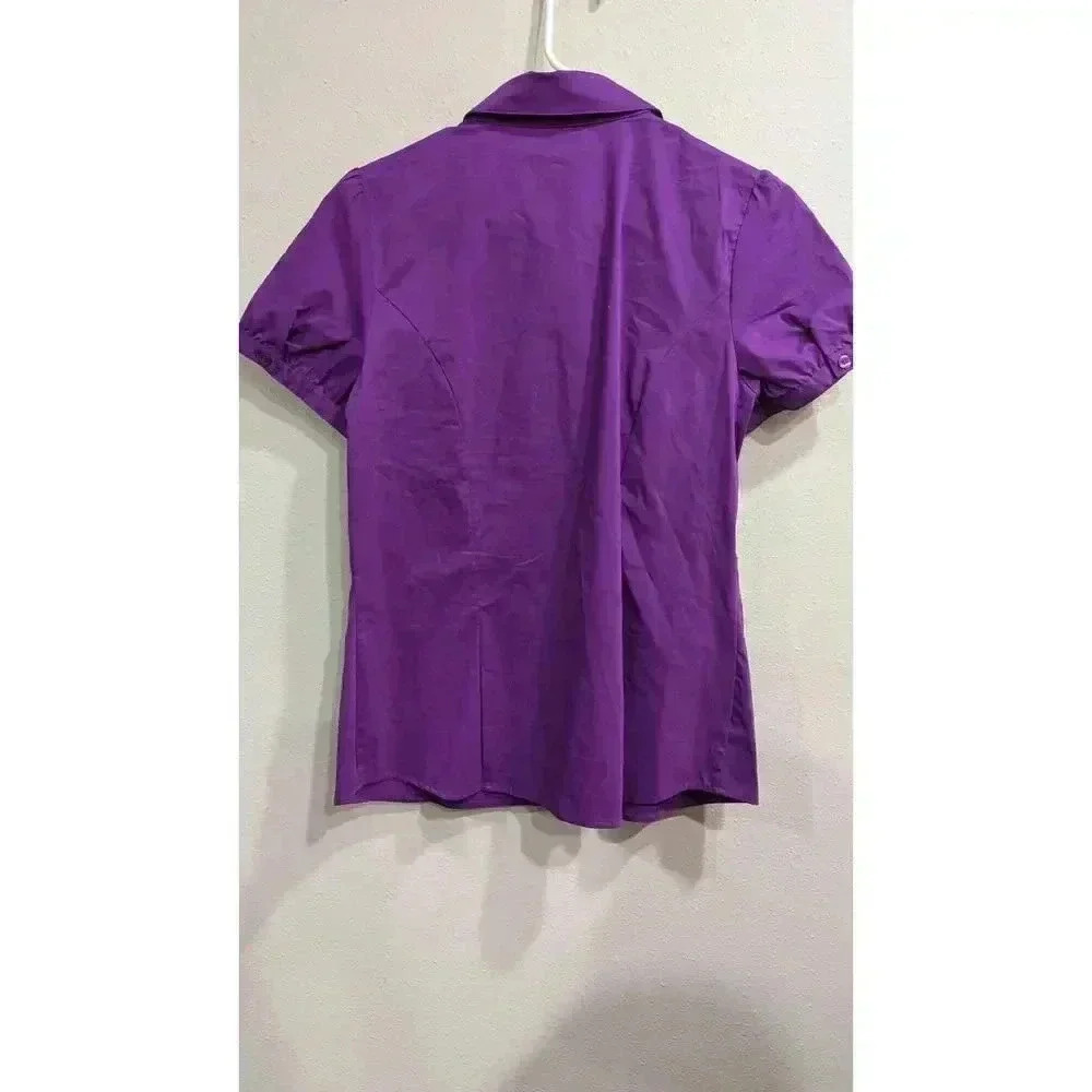Purple short sleeve button up dress blouse, Worthington size Large - Picture 5 of 8